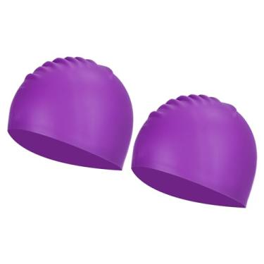 Imagem de PATIKIL Touca de natação de silicone, 2 peças de chapéu de natação impermeável antiderrapante para adultos e mulheres e homens, natação, treino, corrida, roxo
