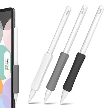 Imagem de NIUTRENDZ Pacote com 3 alças de silicone para iPencil 2 e Apple Pencil Pro e Apple Pencil (USB-C) capa protetora com design ergonômico (branco + cinza + preto)