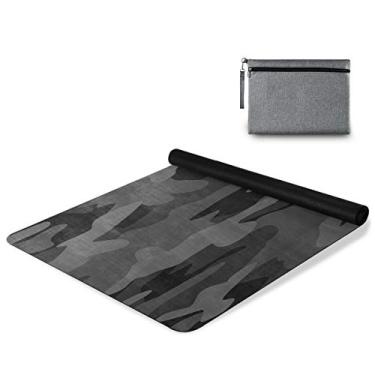 Imagem de One Bear Tapete de ioga carvão preto cinza camuflado tapete de fitness ecológico antiderrapante portátil dobrável tapete de exercícios para pilates casa academia exercício praia 179,8 x 66 cm