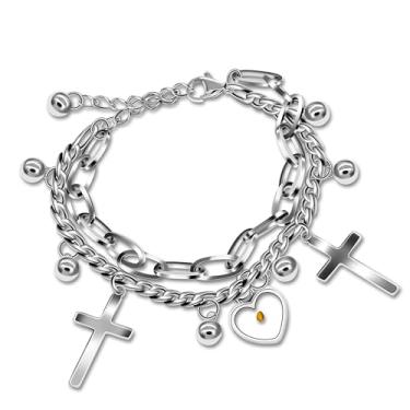 Imagem de Tobestu Pulseira Mother Mary Miraculous Medal Link Chain Bracelet Mustard Seed Cross Christian Jewelry Pulseira de aço inoxidável Y705, Adjustable, Aço inoxidável, resina