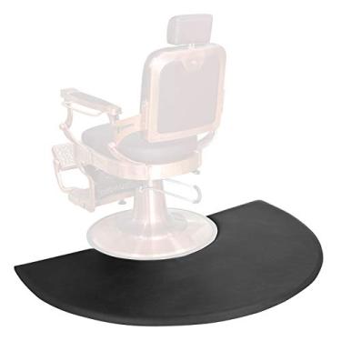 Imagem de Kaleurrier Tapete antifadiga para cadeira de barbeiro 1,5 m x 90 cm com recorte semicírculo para barbearia, salão, loja, antiderrapante, impermeável, 2,5 cm de espessura, almofada de espuma preta