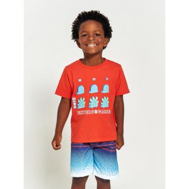 Imagem de Infantil - Conjunto Menino Camiseta + Bermuda Estampa Dino Game Tam 1 a 12 anos Vermelho e Marinho  menino