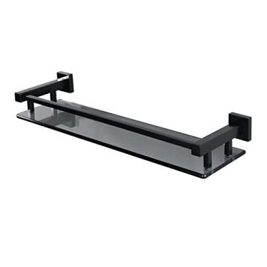 Imagem de ANNBKA Prateleiras de chuveiro Prateleiras de banheiro, prateleira de vidro temperado, montagem na parede, trilho de aço inoxidável, prateleira de banheiro, organizador de xampu, acessórios de