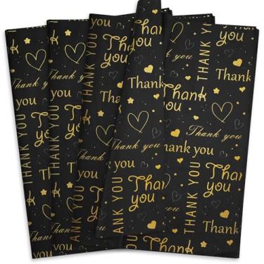 Imagem de Hi Sasara 50 folhas de papel de seda preto dourado Thank You Bulk, Thank You para pequenas empresas, papel de seda para embalagem, sacos de presente, 35 x 50 cm (preto com ouro)