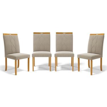 Imagem de Kit Com 4 Cadeiras Ana Madeira Maciça Estofadas Para Mesa De Jantar Veludo Bege 102