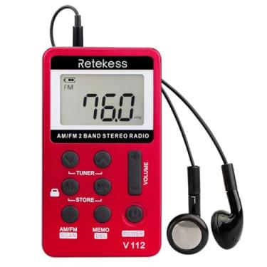 Imagem de Retekess Rádio de bolso portátil V112 AM FM Digital Tuning Stereo Volume com fone de ouvido bateria recarregável para caminhadas e academia (vermelho)