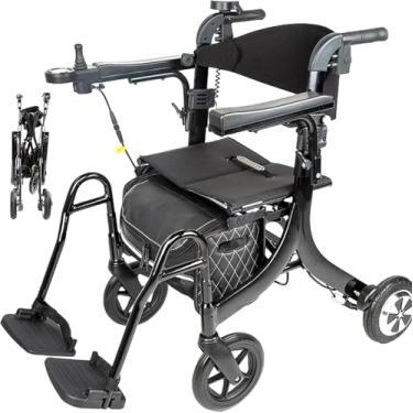 Imagem de Andador rolante 5 em 1 para idosos, andador elétrico dobrável, carrinho com assento, combinação de cadeira de rodas elétrica portátil para andador médico, auxílio para caminhada rolante
