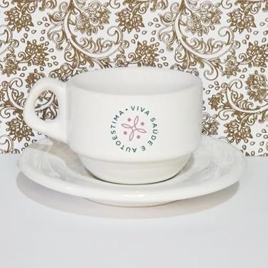 Imagem de 01 Xícara Personalizada com a Sua Logomarca + Pires (Para Café Expresso, Cafezinho) 75 ml