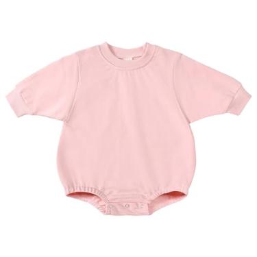 Imagem de Macaquinho de moletom infantil sólido bolha recém-nascido outono inverno manga longa macacão para bebê engatinhar roupa exterior, Rosa, 6-9 Months