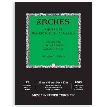 Imagem de ARCHES Aquarelle 300 g/m² Grão Fino Branco Natural Bloco 23x31 12 Folhas.
