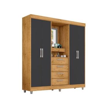 Imagem de Guarda-roupa com Espelho 4 Portas 4 Gavetas Araplac Pequim, Freijo e C