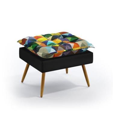 Imagem de Puff Decorativo Lunar Sued Estampado Colorido e Preto Aradecor