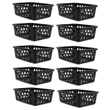 Imagem de Kit 10 Cestos Multiuso Organizador Pequeno 16x12x6Cm  Preto 123Organiz