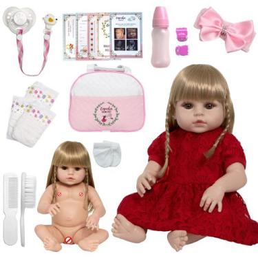 Imagem de Bebe Reborn Loira Cabelo Longo Enxoval Completo Vários Itens - Cegonha
