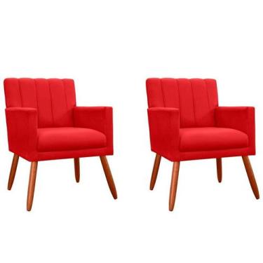 Imagem de Kit 2 Poltronas Decorativa Cecília Suede Vermelho Pés Madeira Ms Decor