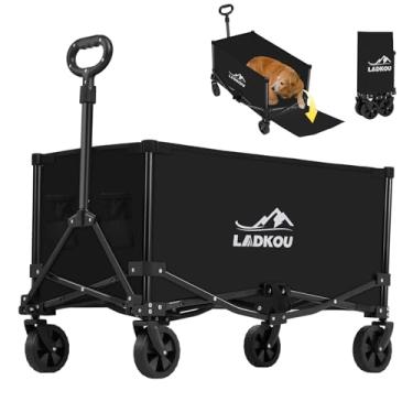 Imagem de Vagão dobrável dobrável, carrinho de praia resistente com capacidade de 140 L e carga de 99 kg, vagão utilitário portátil para acampamento ao ar livre, jardim, preto