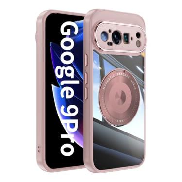 Imagem de Capa para Google Pixel 9 Pro com suporte de 360° [traseira rígida transparente] suporte magnético para carro [absorção de choque] capa transparente para Google Pixel 9 Pro (rosa, Pixel 9 Pro)