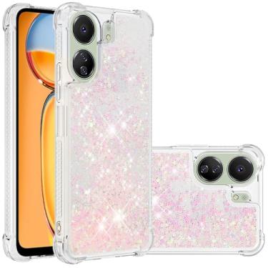 Imagem de Monwutong Capa de telefone de ajuste fino para Redmi 13C, TPU macio com glitter líquido efeito areia movediça capa elegante, capa de proteção de tela e câmera para Redmi 13C 4G/5G, LSWT rosa