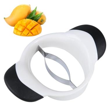 Imagem de Cortador de manga, divisor de manga, descascador e removedor de caroço - Cortador de manga com microlâminas de aço inoxidável - Fatiador de frutas seguro para máquina de lavar louça (branco)