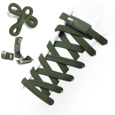 Imagem de Aiboxin Cadarços elásticos sem amarração para tênis, cadarços sem amarração para crianças e adultos, cordas elásticas para sapatos, C - Verde militar, 47IN