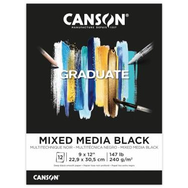 Imagem de Canson Bloco de mídia misto preto graduado, dobrável, 23 x 30 cm, 12 folhas - papel artístico para colagem, aquarela, tinta, lápis, marcador