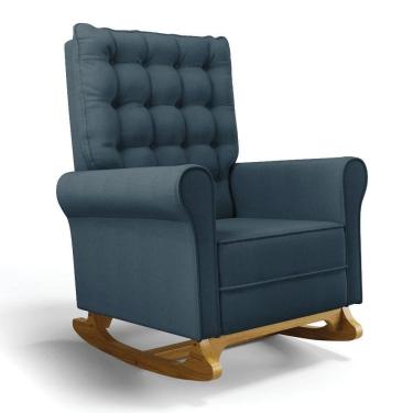 Imagem de Poltrona De Amamentação Com Balanço Laura Linho Azul Tc195 Base De Madeira D`rossi