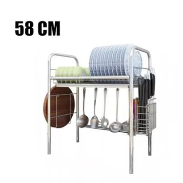 Imagem de Escorredor De Louça Pia Suspenso Bancada + Suporte para Secagem de Copos e Garrafas Retrátil (CINZA 58CM)