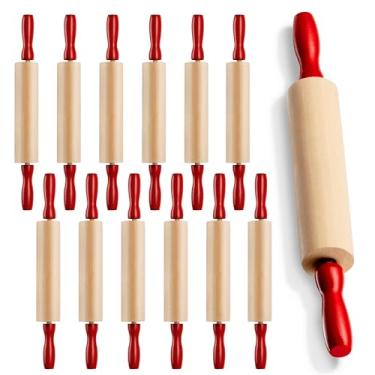 Imagem de Mini rolo de massa de 19 cm (pacote com 12) conjunto para acessórios de massa, pequeno rolo de massa para massa, pinos de madeira para crianças com alças para alimentos, acessórios