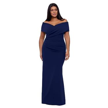 Imagem de Betsy & Adam Vestido feminino plus size longo tomara que caia em crepe, Azul marino, 48