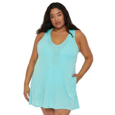 Imagem de BECCA ETC Vestido feminino Breezy Basics Plus Size, gola V, bolsos laterais, casual, saída de praia, Água gelada, 2X