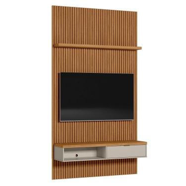 Imagem de Painel Ripado Marisa Com 1 Nicho Com Tampo Engrossado E 1 Prateleira Nature E Off White 140x250 Cm