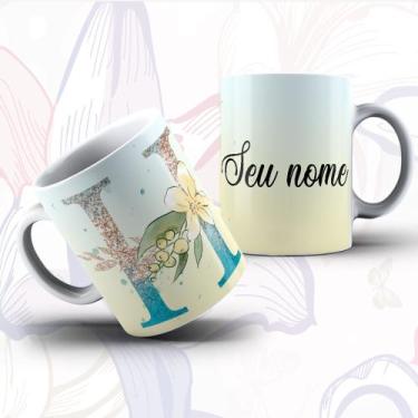 Imagem de Caneca Alfabeto Floral Glitter Personalizada Com Inicial E Nome Todas 
