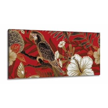 Imagem de Quadro Decorativo Sala Quarto Arte Arara E Flores em Tecido canvas 130