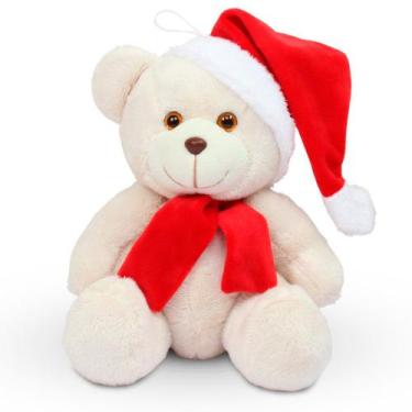 Imagem de Urso de Pelúcia 25cm Decoração de Natal cor Baunilha - Gulu