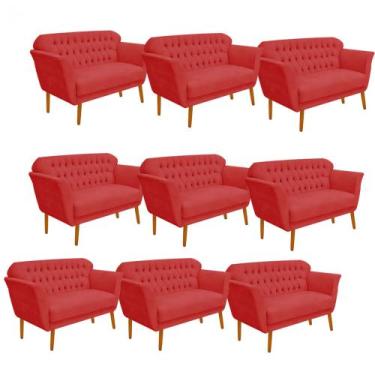 Imagem de Kit 09 Namoradeira  Decorativa  Ster com Capitone Pés Palito em Madeir