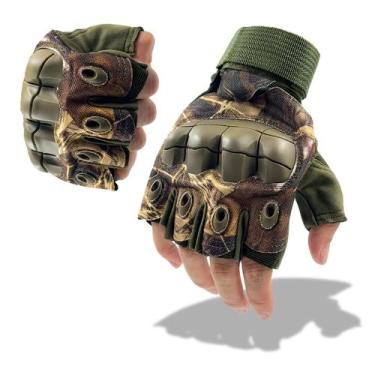 Imagem de Luva Meio Dedo Motoqueiro Tática Militar Ciclismo - Rpires, Verde mili