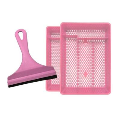 Imagem de Kit Escorredor Porta Talher Retangular + Rodinho De Pia  Rosa - Plasma