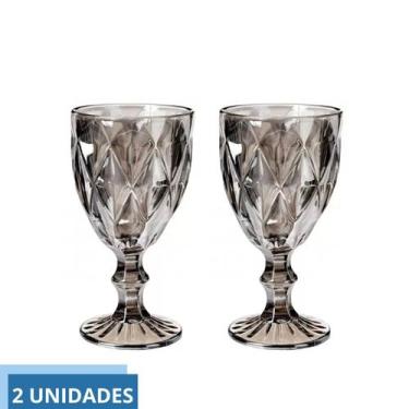 Imagem de Kit 2 Taça Diamante de Vidro Cinza Metalizada 340ml Água Suco - PRATIC
