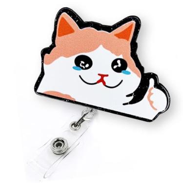 Imagem de Carretel de crachá retrátil para enfermeiras e professores de enfermagem RN | Porta-crachá de gato chorando socialmente desajeitado com clipe jacaré e cordão retrátil de nylon durável de 61 cm |