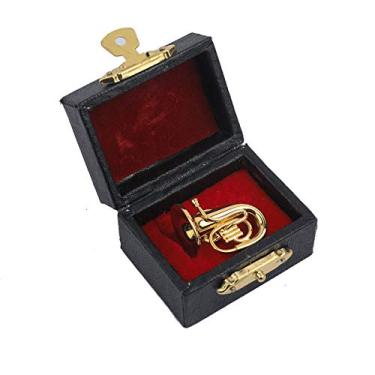 Imagem de Dselvgvu Miniatura Instrumento Musical Moderno Broche de Lapela Mini Instrumento Musical Modelo com Capa de Instrumento Forrado de Veludo Vermelho Presente de Natal Decoração e Ornamento para Homens e