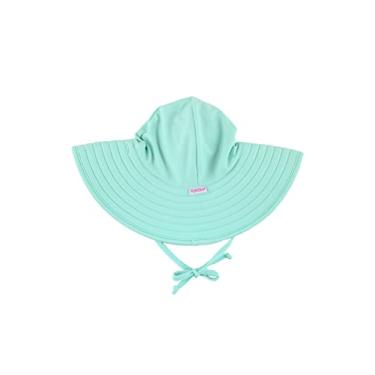 Imagem de RuffleButts Chapéu de sol para bebês/meninas com proteção solar FPS 50+ aba larga, Vintage Aqua, 3-5T