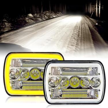 Imagem de AUTOGOOD Faróis de LED 5x7, 7x6, 19x15 cm, Hi/Lo, DRL, Seta, Jeep Wrangler YJ, Cherokee XJ, Truck H6054, Amarelo, LED, Policarbonato, 12V, 110W, H6054, H6052, H6014