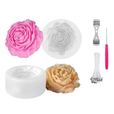 Imagem de Colomira Conjunto de moldes de vela de silicone 3D com flores de 2 peças para fabricação de velas, sabonete, resina, chocolate, doces, sobremesa de bolo, artesanato de arte em concreto - kit de moldes
