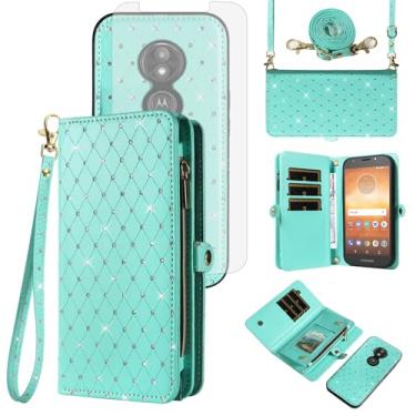 Imagem de Asuwish Capa de celular para Moto E5 Play E 5 Cruise 5E Go com zíper carteira celular com alça protetora de tela de vidro temperado com glitter flip compartimento para cartão Motorola MotoE5play