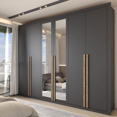 Imagem de Guarda-Roupa Casal Severo 6 Portas 6 Gavetas com Espelho Preto - Panorama Móveis