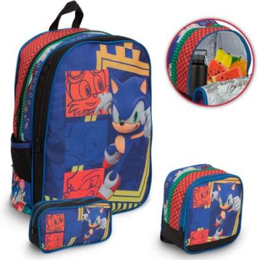 Imagem de Kit Mochila Infantil Sonic Lancheira Estojo Resistente - Plike
