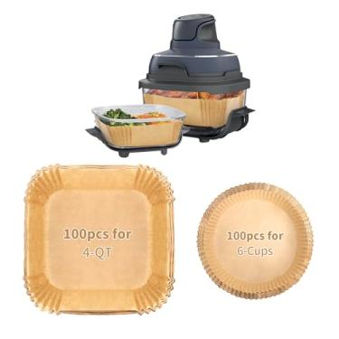 Imagem de 200 peças de forros de papel Air Fryer para Ninja Crispi, antiaderentes e descartáveis, serve para Ninja Crispi FN101GY, 100 grandes para 4 litros e 100 pequeno para recipiente de 6 xícaras,