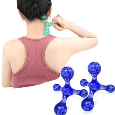 Imagem de Ferramentas de massagem com ponta de gatilho – 2 peças, 4 bolas de autormassagem com pontos de pressão, massageador manual para alívio profundo da dor nos tecidos (azul)
