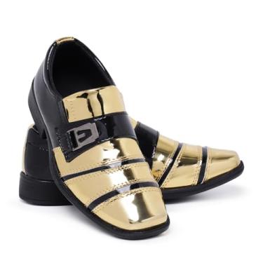 Imagem de Sapato Social Infantil Moderno Verniz 443 (Dourado com Preto, BR, Criança de 4 a 8 anos, Numérico, 29)