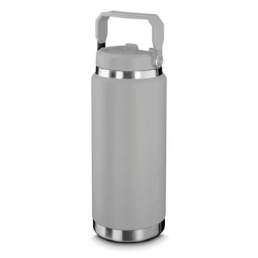 Imagem de Garrafa Térmica De 900ML Em Parede Dupla De Aço Inox Com Tampa Rosqueável e Alça Para Transporte, Anel De Silicone Para Vedação e Canudo Com Design Moderno e Confortável Para Viagens (Cinza)